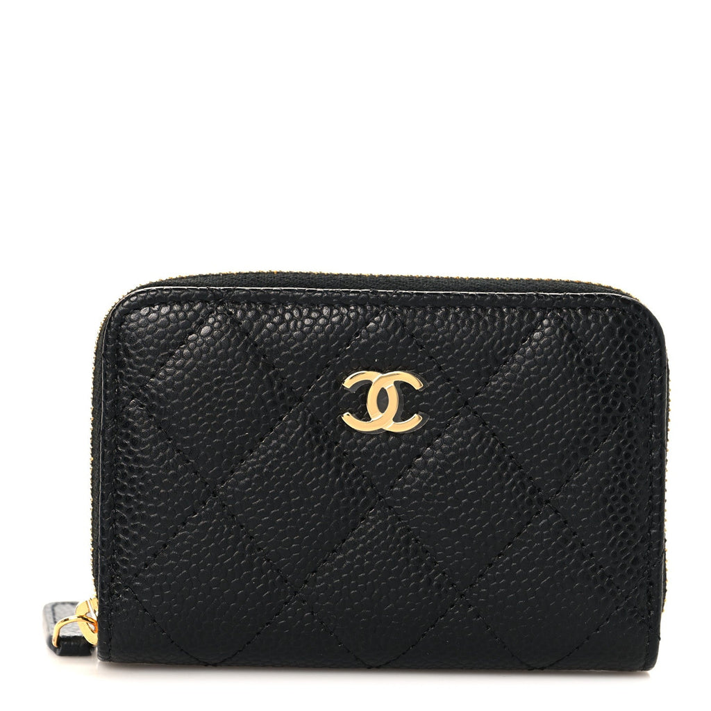 Caviar Quilted Zip Coin Purse Black