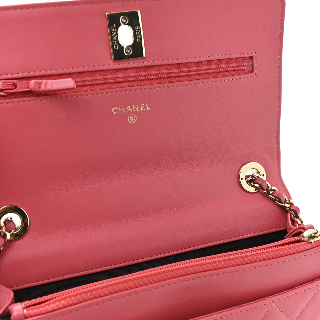 Chanel Lambskin Quilted Trendy CC Wallet On Chain WOC Bright Pink
