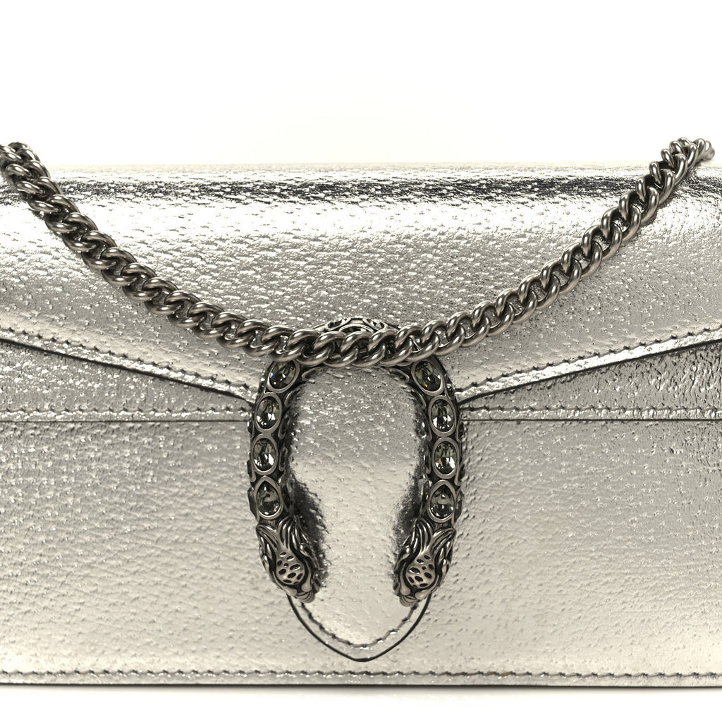 Gucci Metallic Calfskin Super Mini Dionysus Shoulder Bag Silver