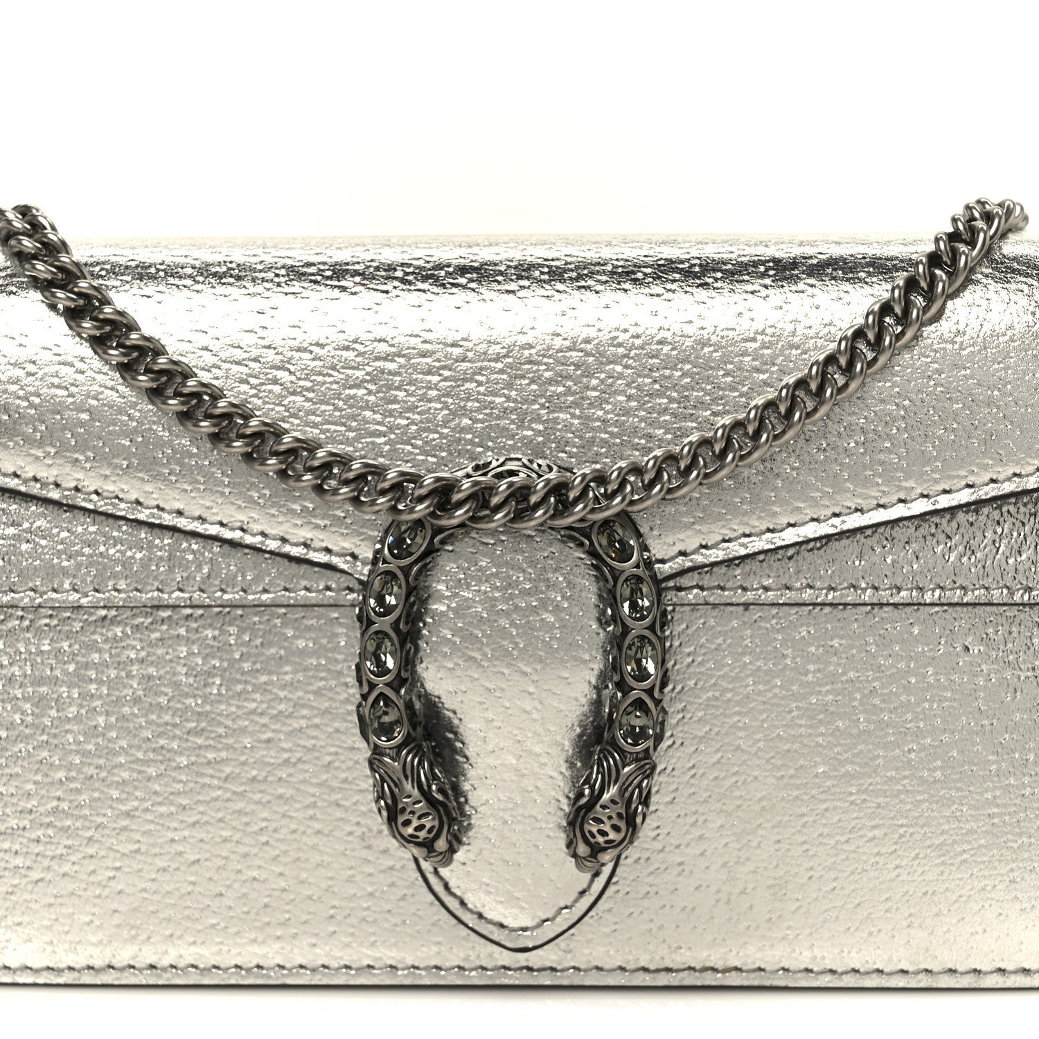 Gucci Metallic Calfskin Super Mini Dionysus Shoulder Bag Silver