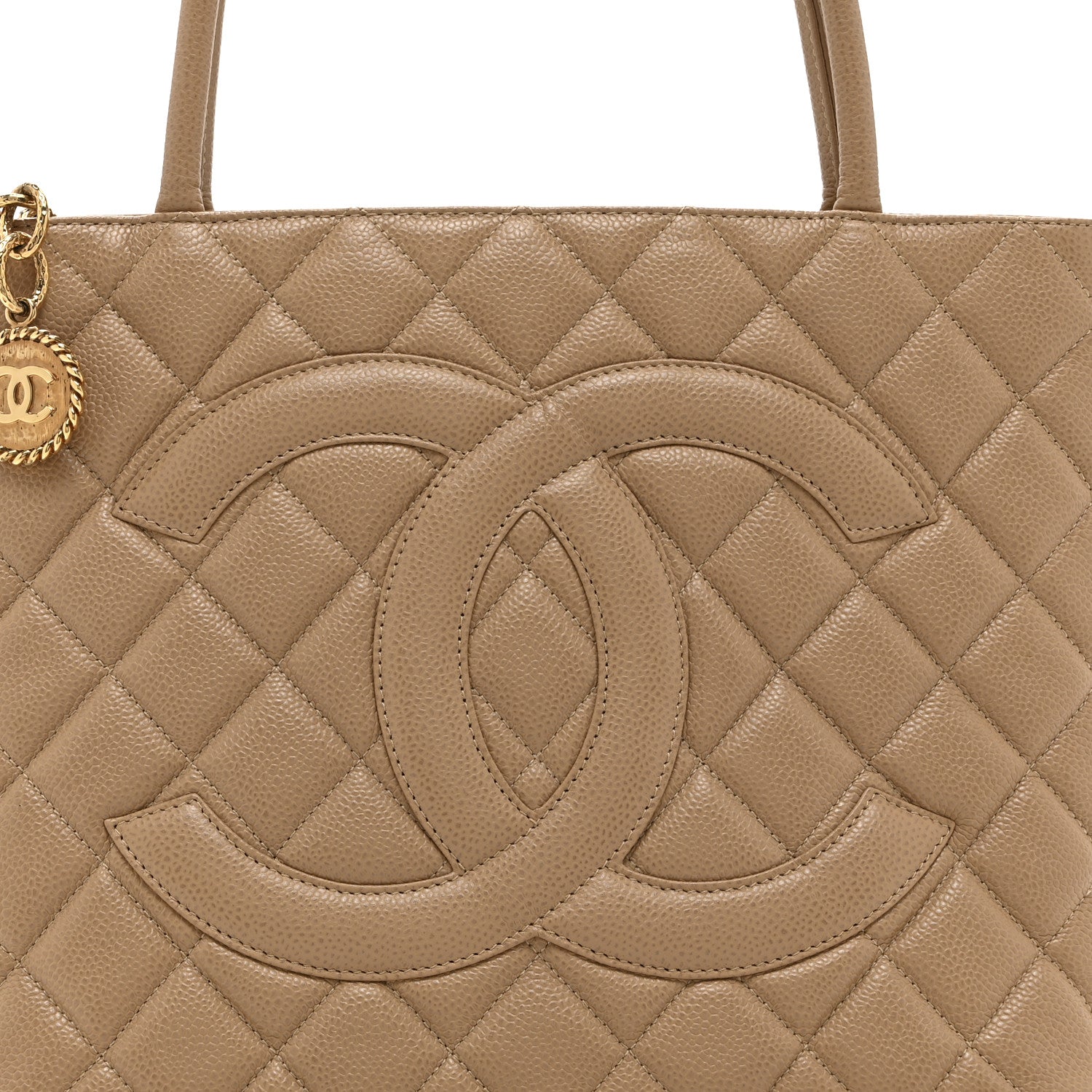 Chanel Caviar Quilted Medallion Tote Beige