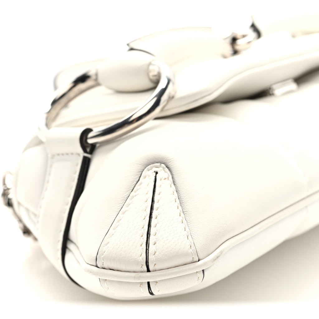 Gucci Nappa Vertical Matelasse Small Maxi Horsebit Chain Shoulder Bag Great White
