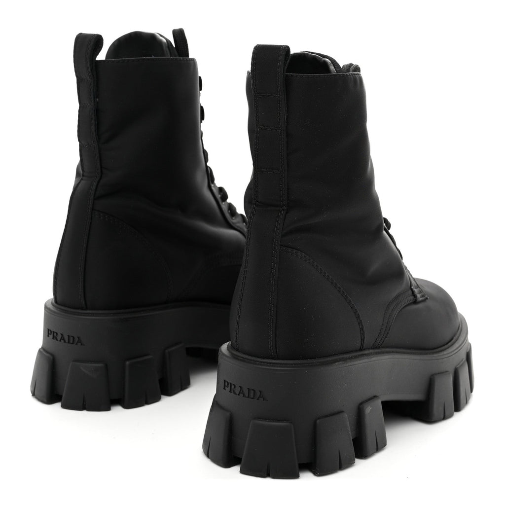 Prada Re-Nylon Gabardine Metal Triangle Logo Monolith Pouch Pocket 55mm Boots 39 Black