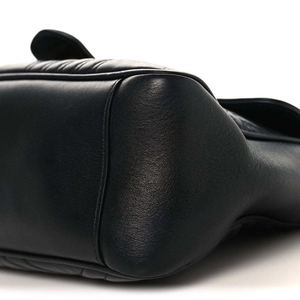 Gucci Calfskin Matelasse Small GG Marmont Top Handle Shoulder Bag Black