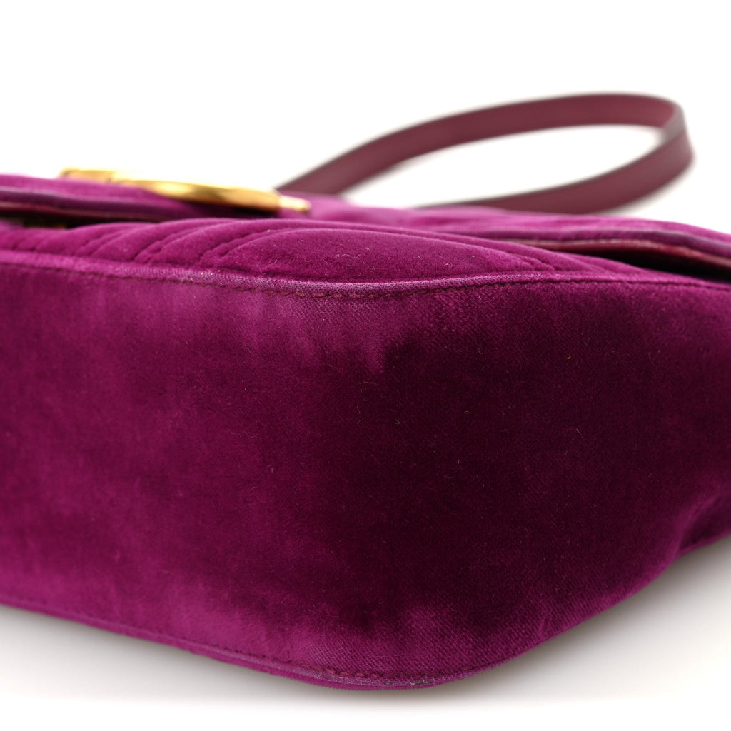 Gucci Velvet Matelasse Small GG Marmont Shoulder Bag Fuchsia Violet Cyclamen
