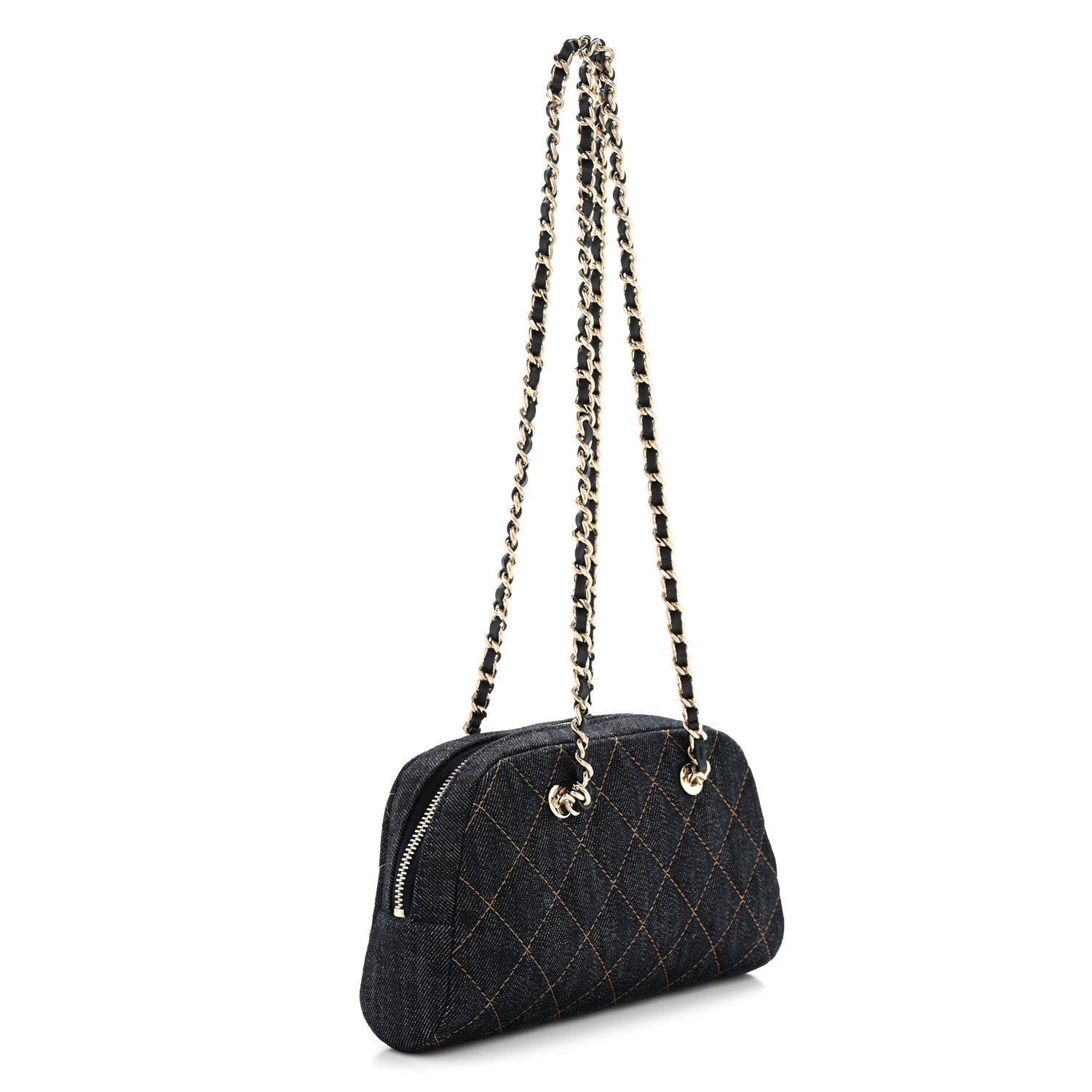 Chanel Denim Quilted Clutch With Chain Dark Blue Orange