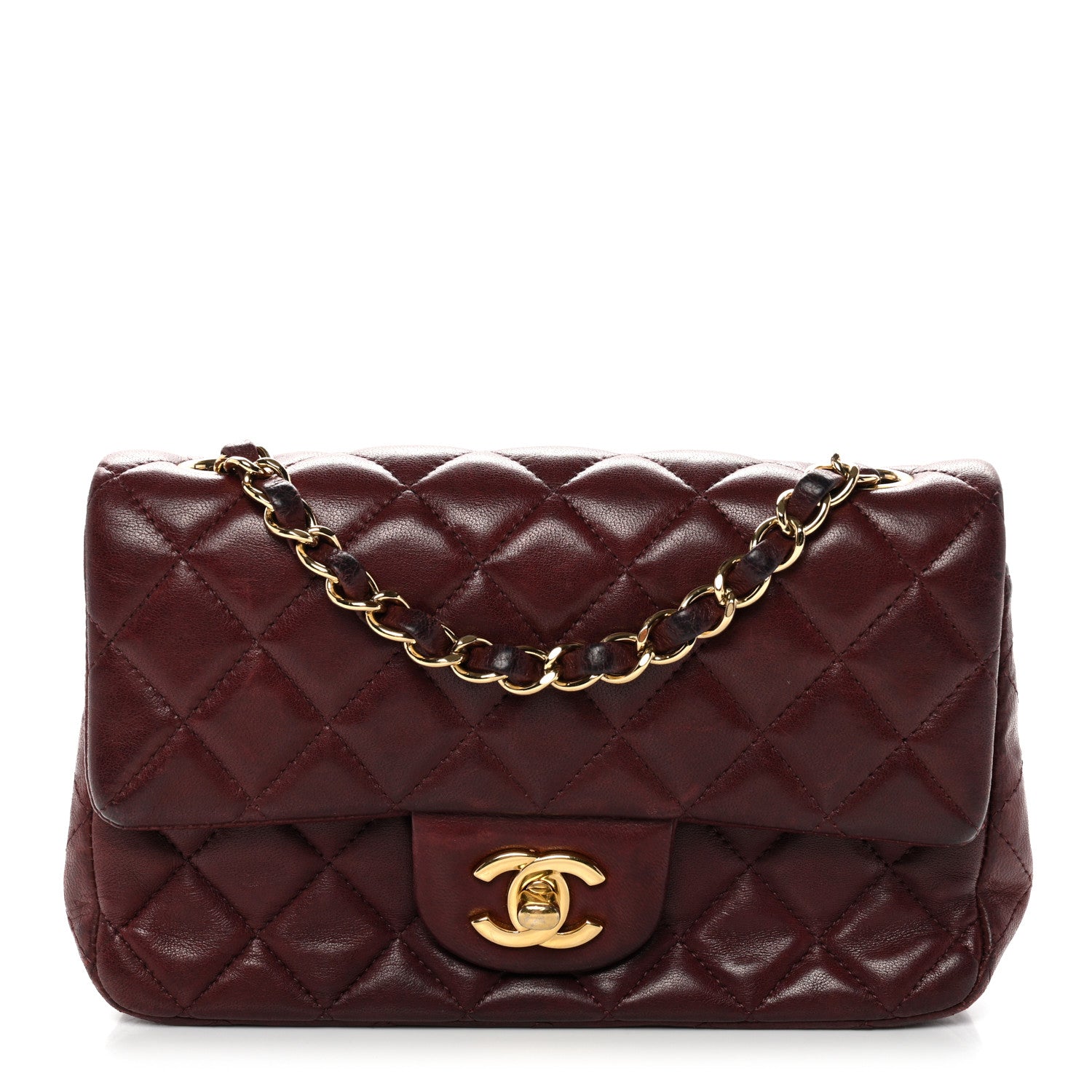 Chanel Lambskin Quilted Mini Rectangular Flap Burgundy