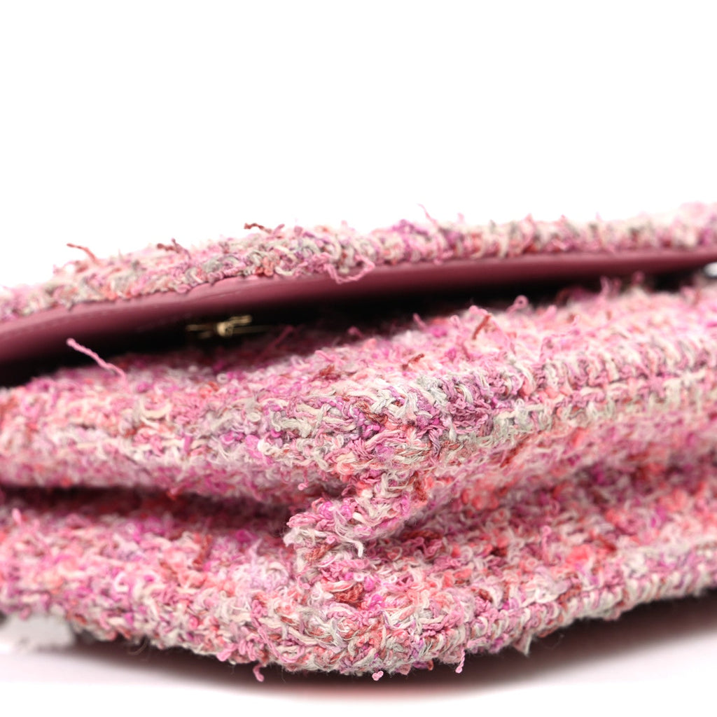 Chanel Tweed Quilted Wallet On Chain WOC Pink