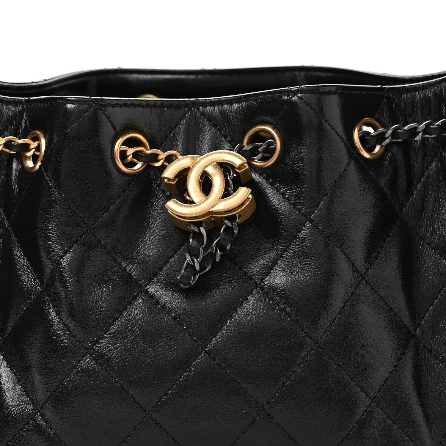 Chanel Shiny Crumpled Calfskin Quilted Mini Chanel 25 Handbag Black