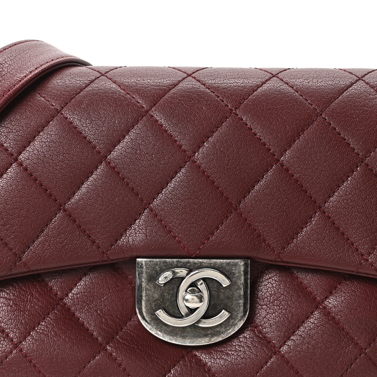 Chanel Shiny Goatskin Quilted Small Double Carry Waist Chain Flap Burgundy