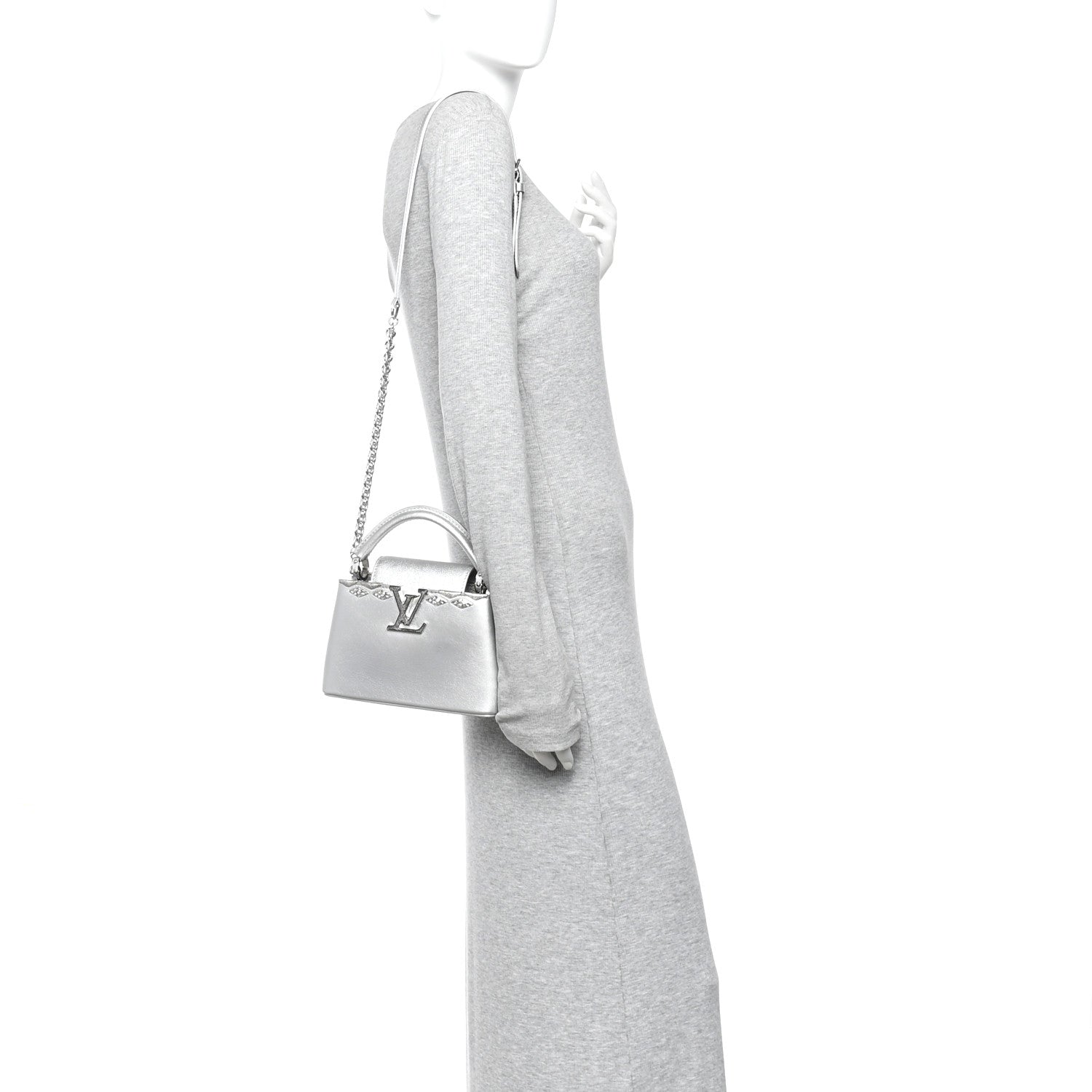 Louis Vuitton Lambskin Strass Mini Capucines  Silver