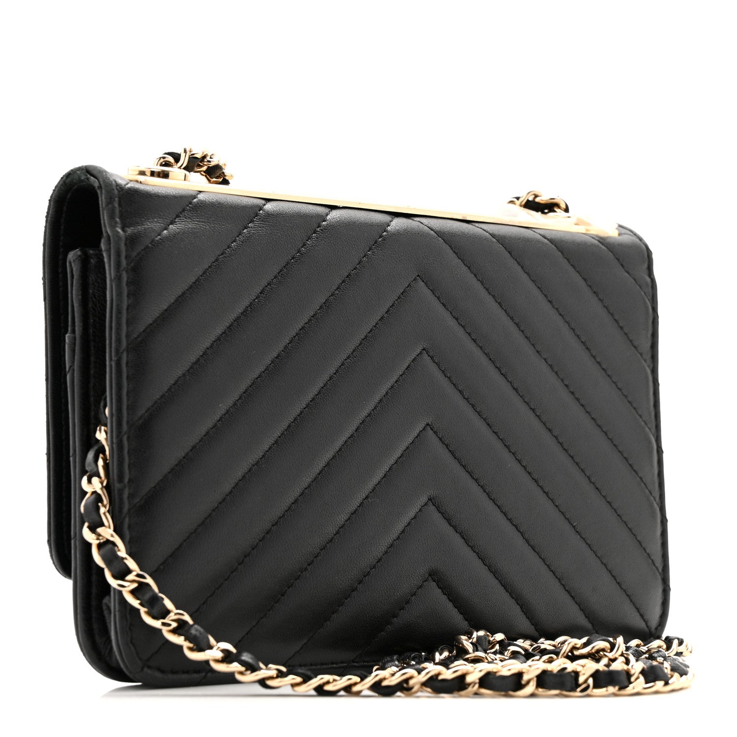 Chanel Lambskin Chevron Quilted Trendy CC Wallet On Chain WOC Black