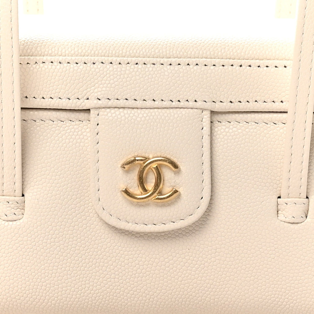 Chanel Shiny Caviar Preppy Coco Long Vanity With Strap White