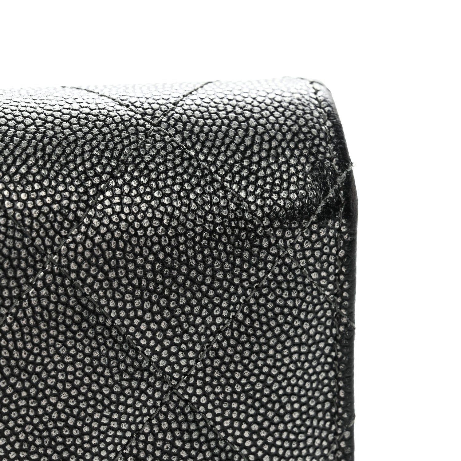 Metallic Caviar Quilted Large Golden Class Gusset Flap Wallet Dark Grey