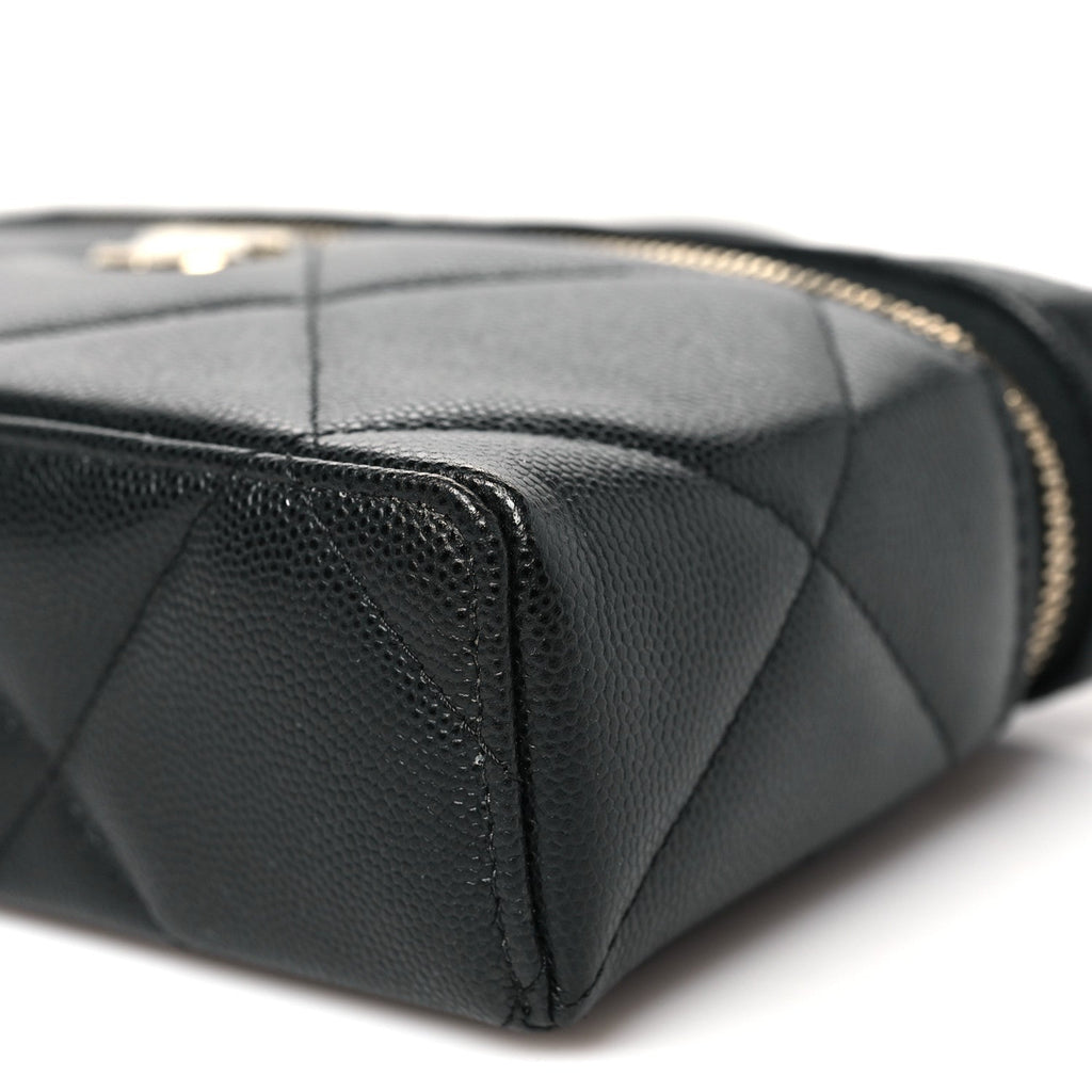 Chanel Caviar Quilted Top Handle Slim Vanity With Chain Black