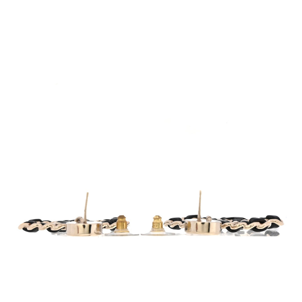 Lambskin Chain CC Drop Earrings Black Gold