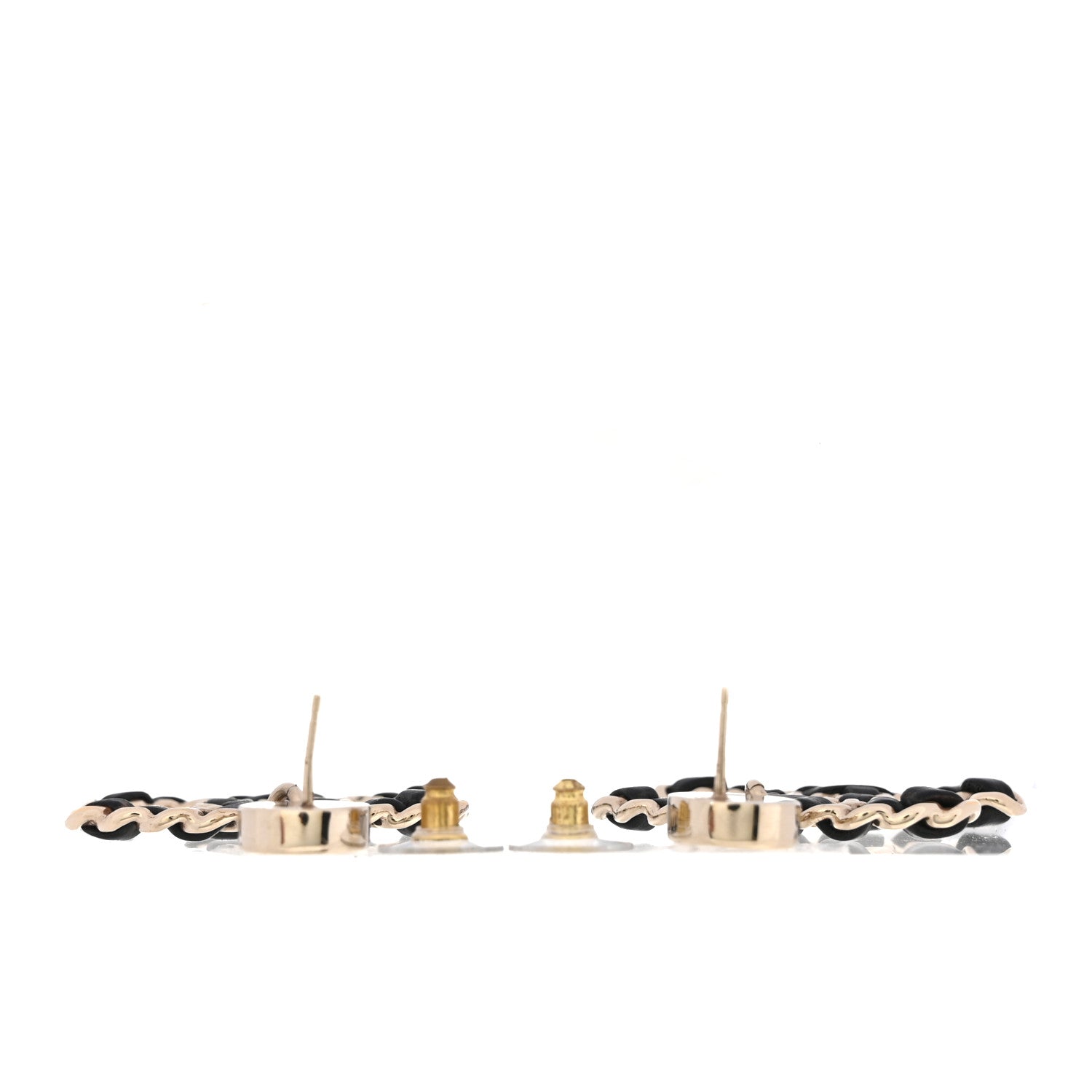 Lambskin Chain CC Drop Earrings Black Gold