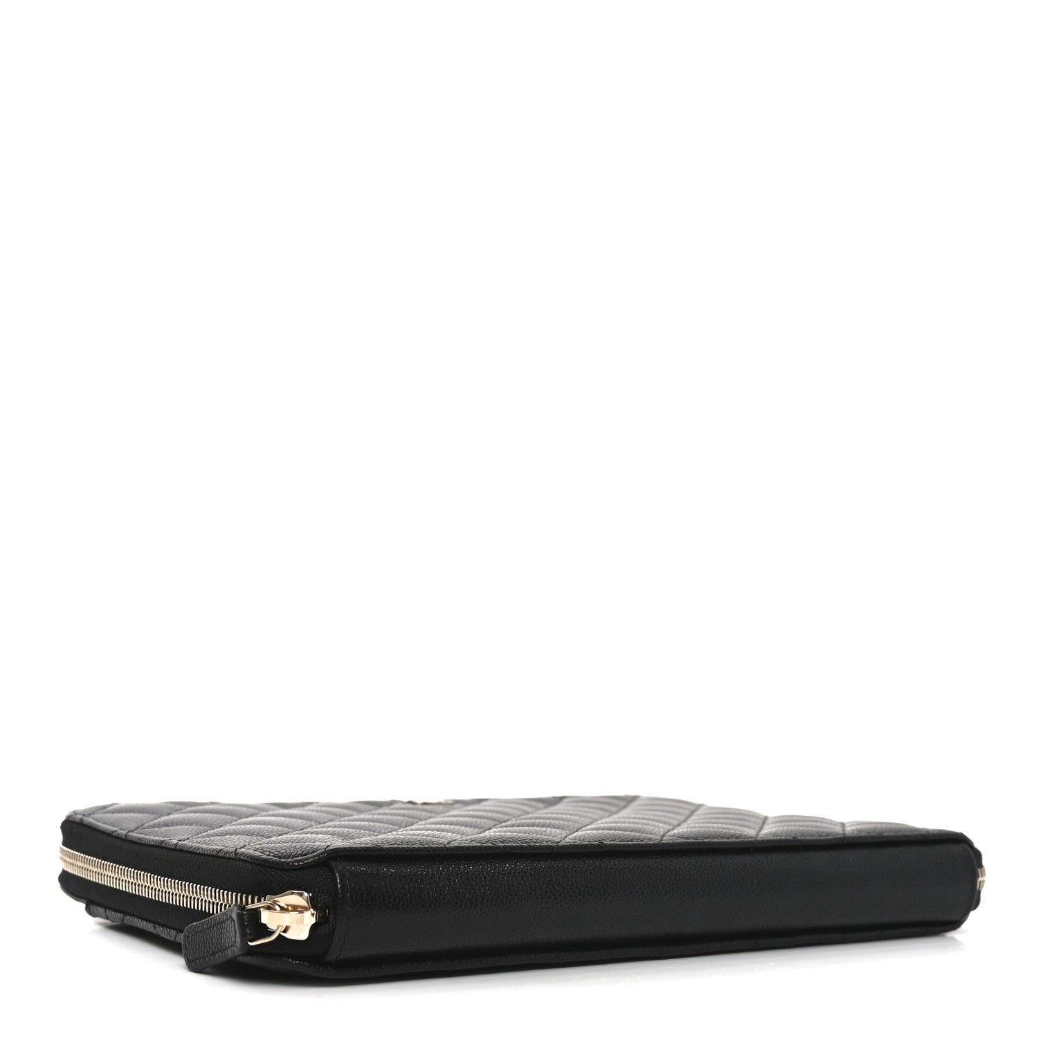 Caviar Quilted Large Zipped Clutch Black