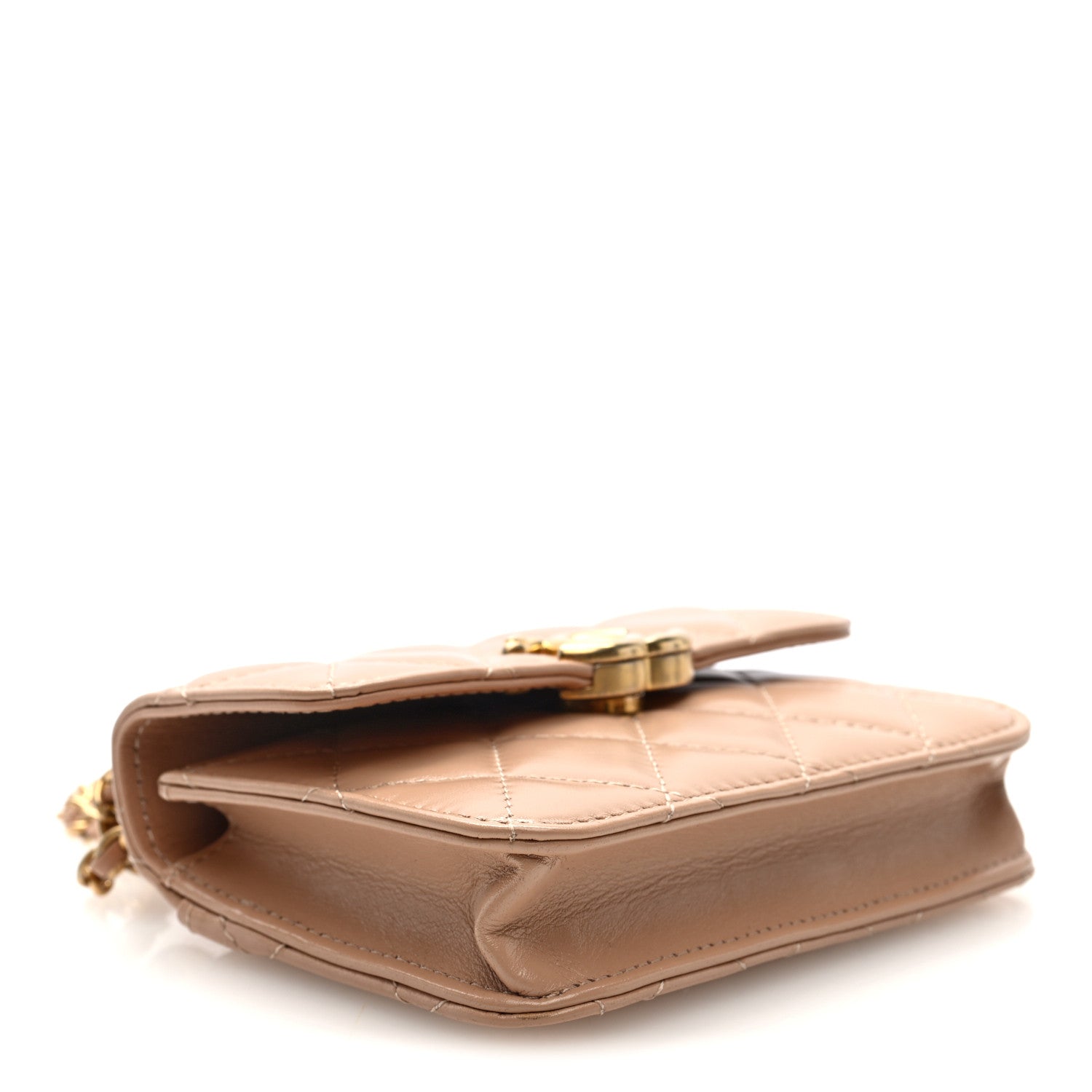 Chanel Calfskin Quilted Perfect Fit Coin Purse With Chain Beige