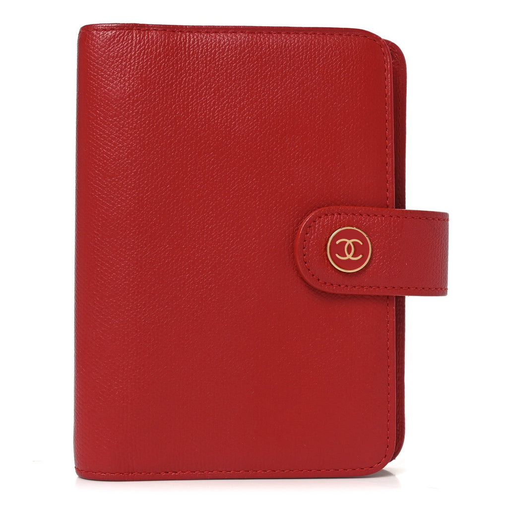 Grained Calfskin CC Button Pocket Agenda Cover Red