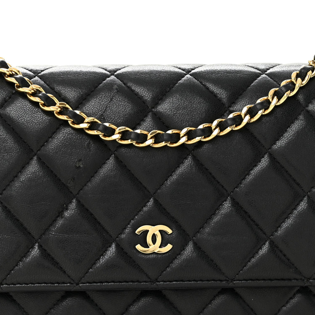 Chanel Lambskin Quilted Wallet On Chain WOC Black
