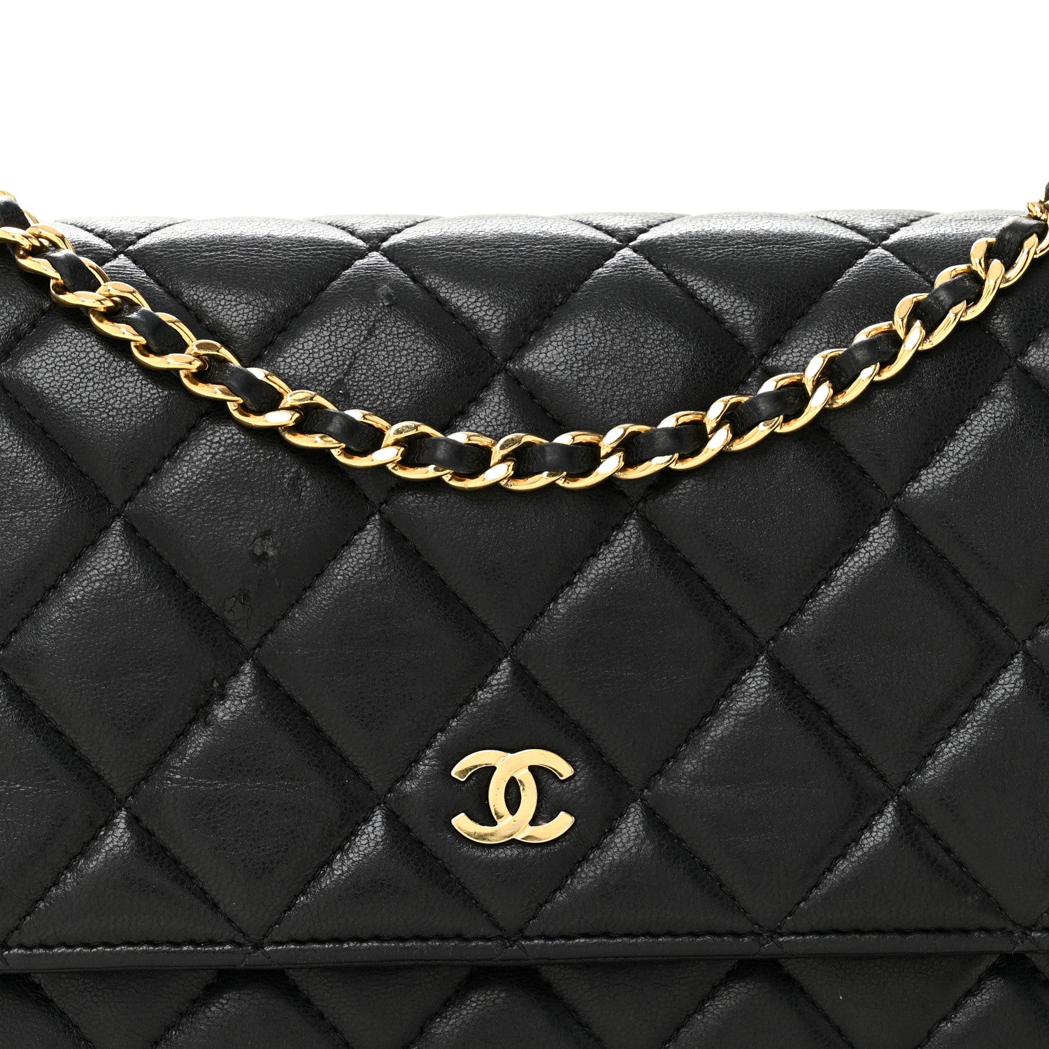 Chanel Lambskin Quilted Wallet On Chain WOC Black