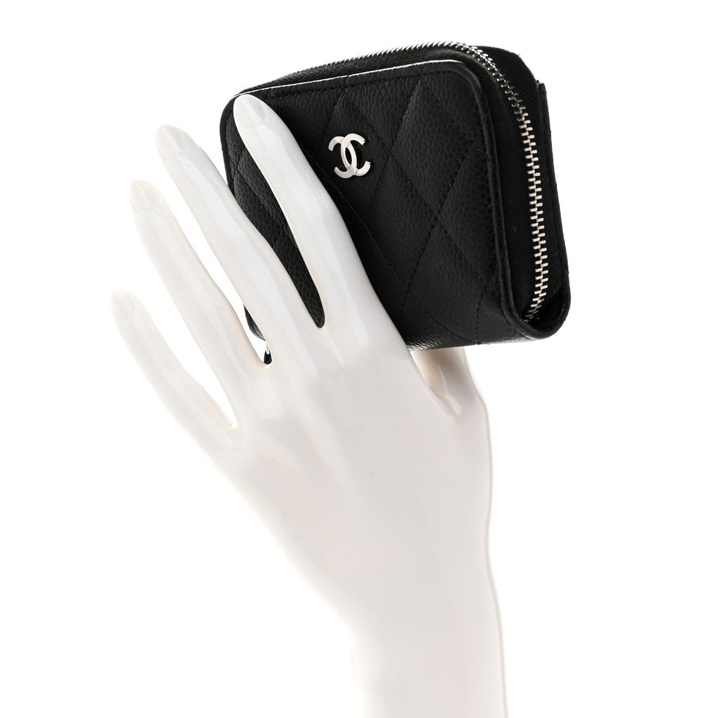 Caviar Quilted Zip Coin Purse Black