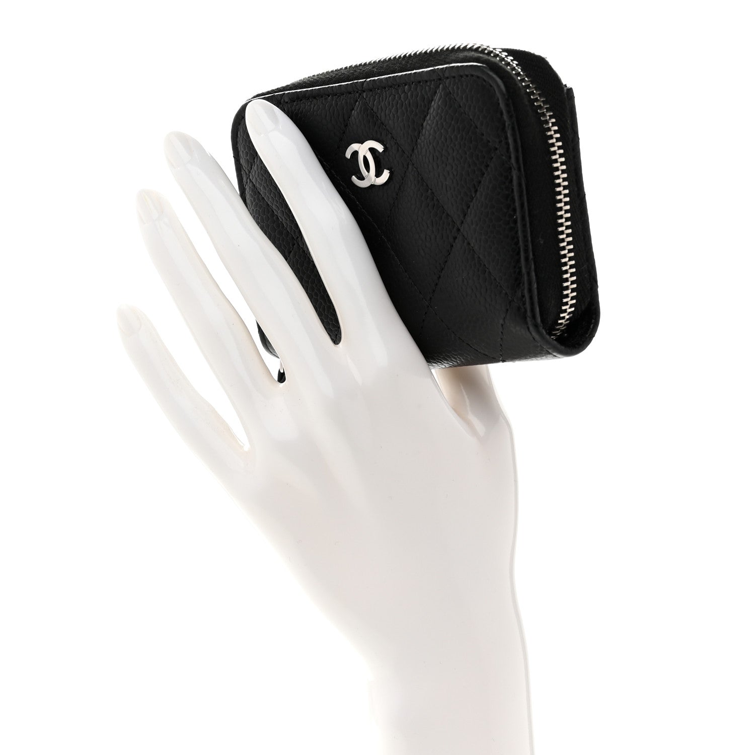Caviar Quilted Zip Coin Purse Black