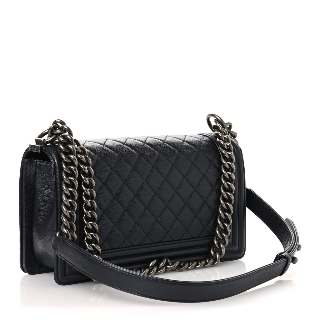 Chanel Metallic Caviar Quilted Medium Boy Flap Navy