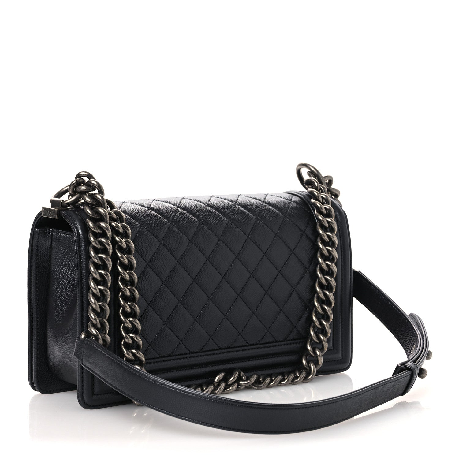 Chanel Metallic Caviar Quilted Medium Boy Flap Navy