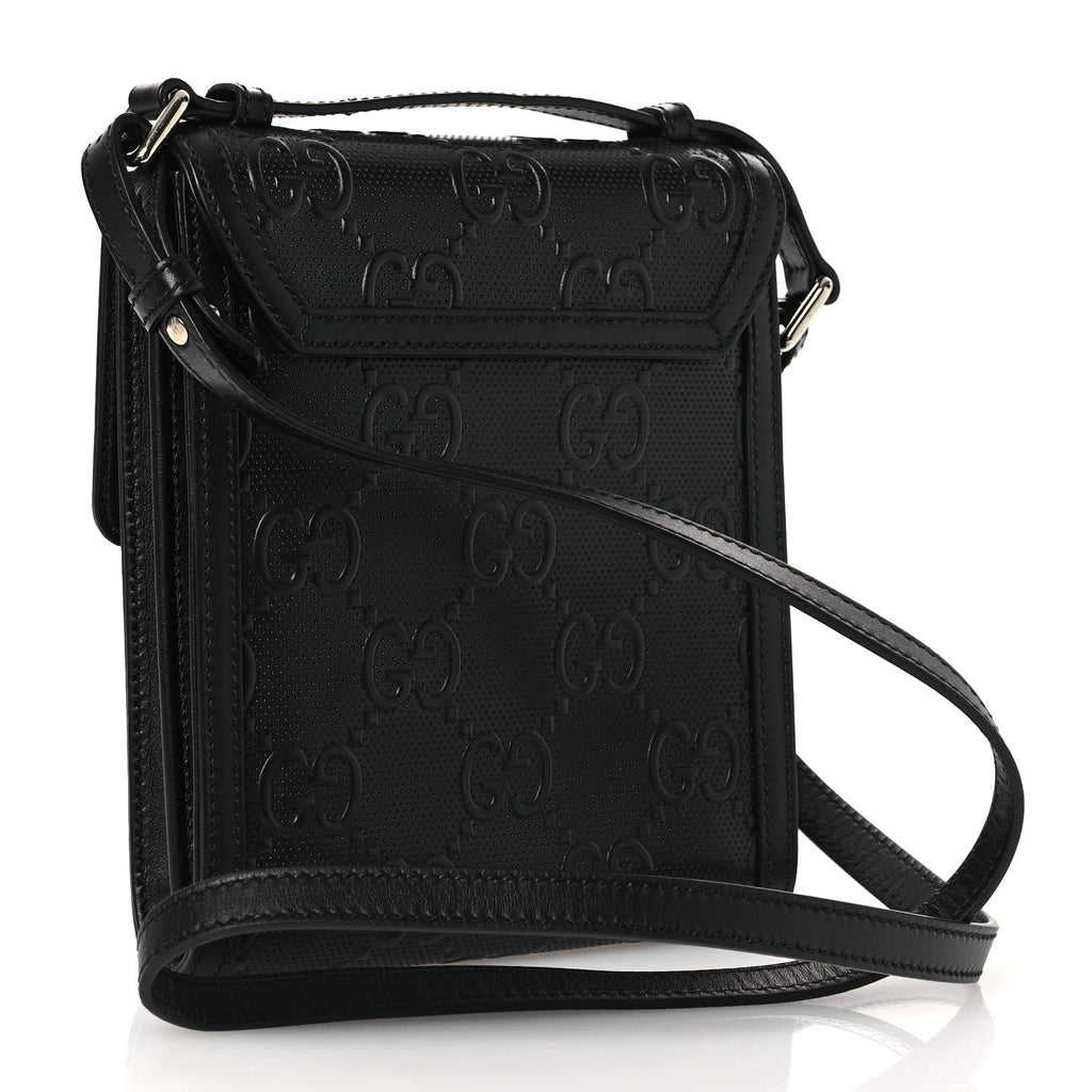 Gucci Calfskin GG Tennis Embossed Messenger Bag Black