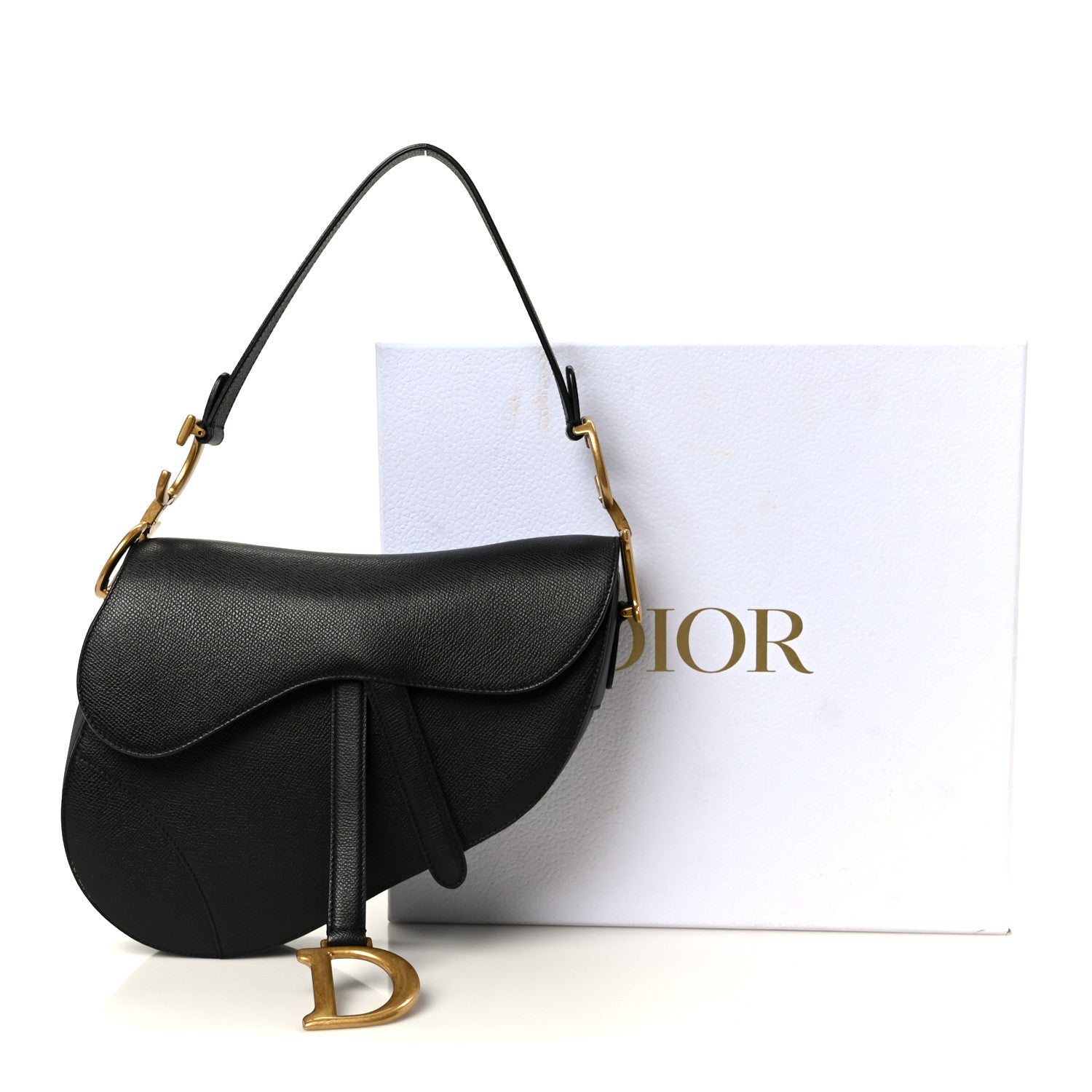 Christian Dior Grained Calfskin Saddle Bag Black