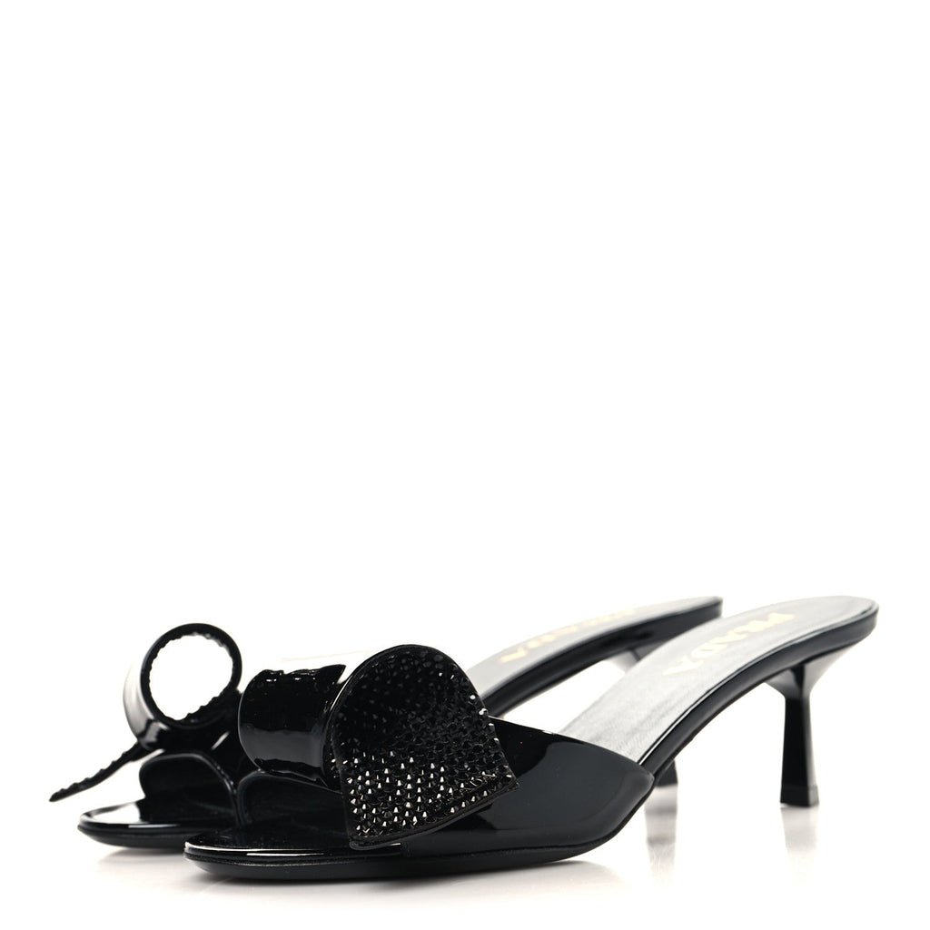 Prada Vernice Crystal Bow Pumps 39 Black