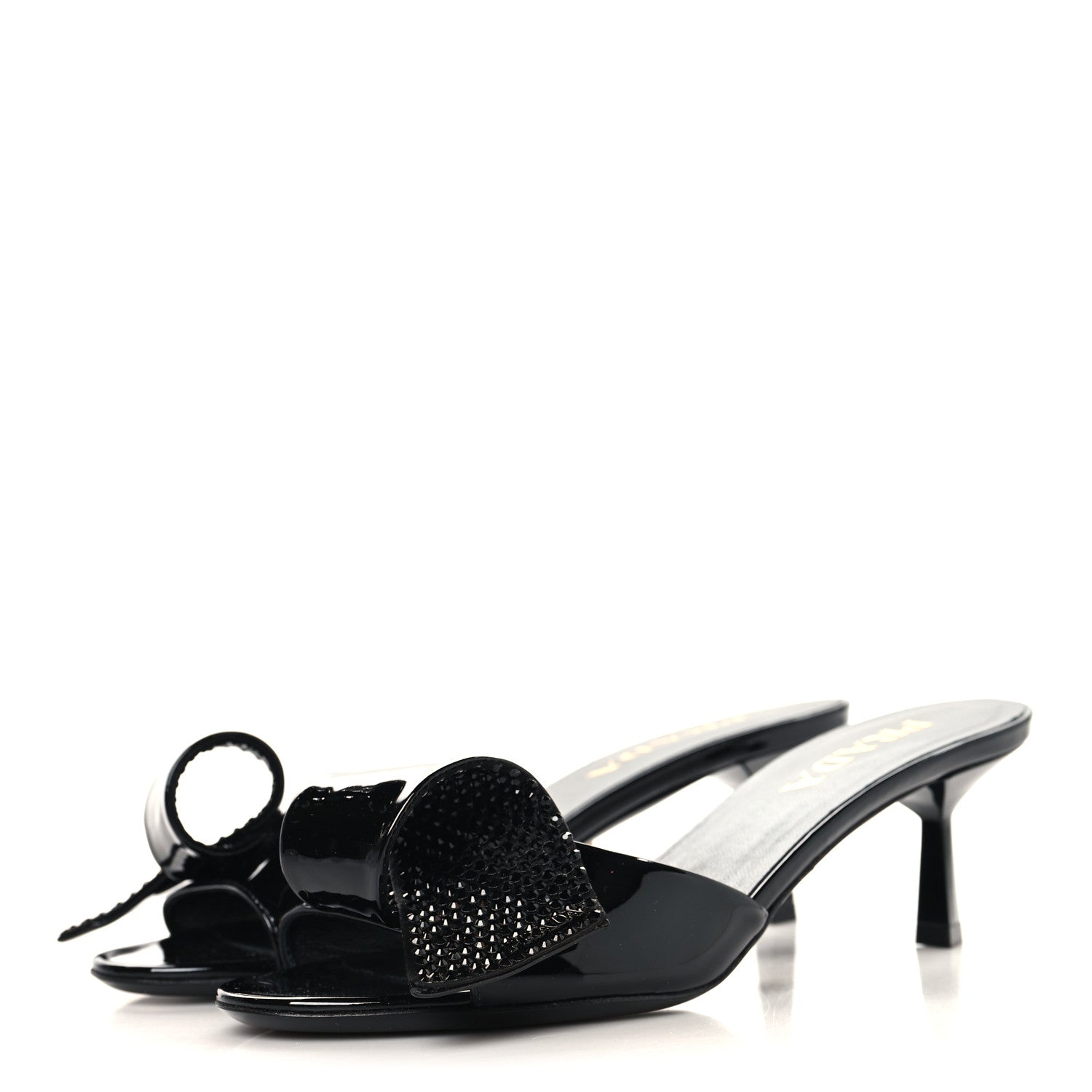 Prada Vernice Crystal Bow Pumps 39 Black