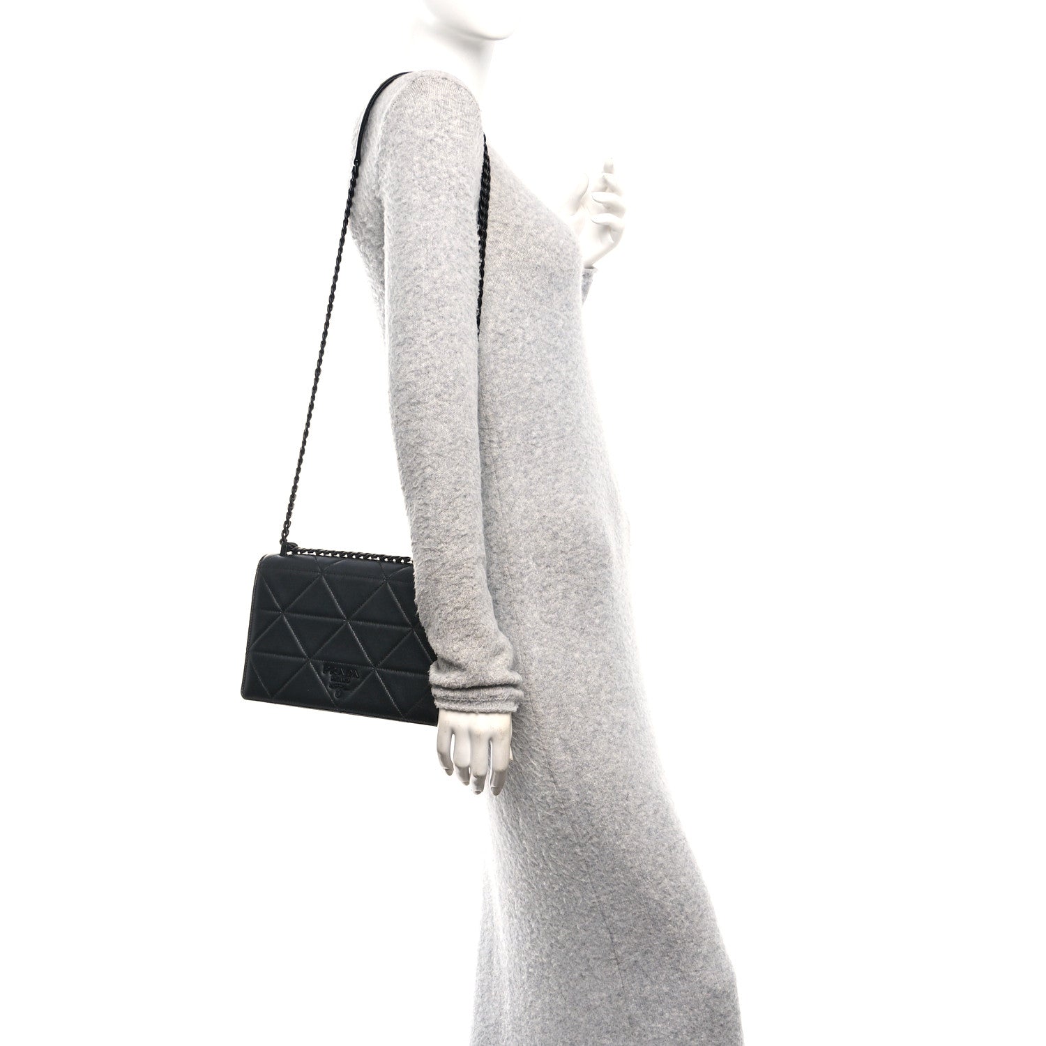 Prada Nappa Triangle Stitched Spectrum Shoulder Bag Black