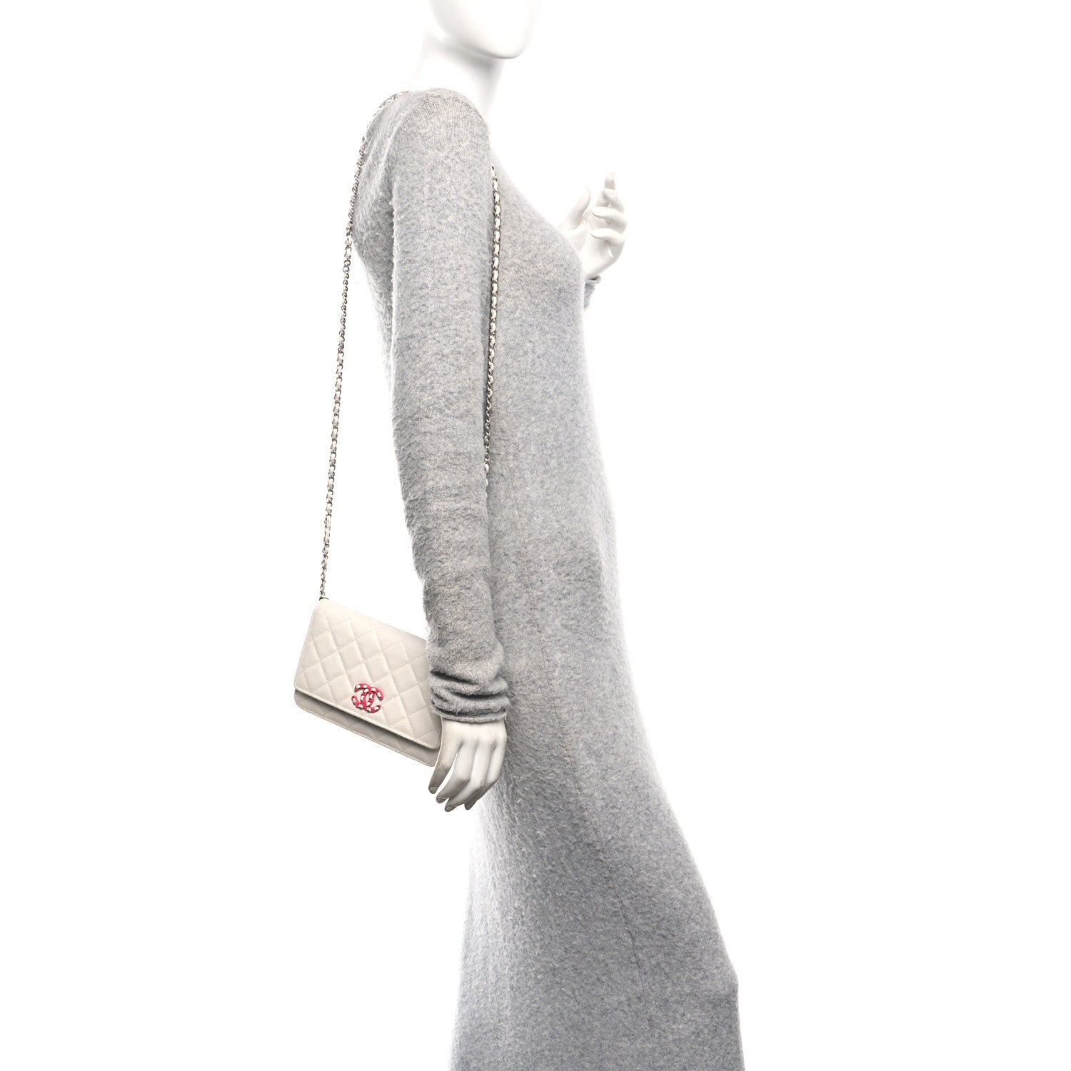 Caviar Quilted Chanel 19 Wallet on Chain WOC White Pink
