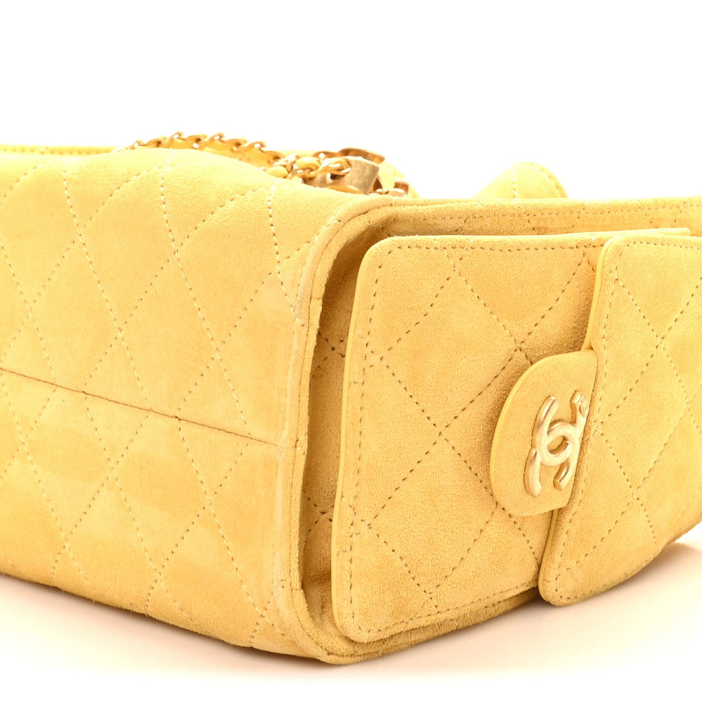 Chanel Suede Quilted Mini Chanel 25 Handbag Yellow