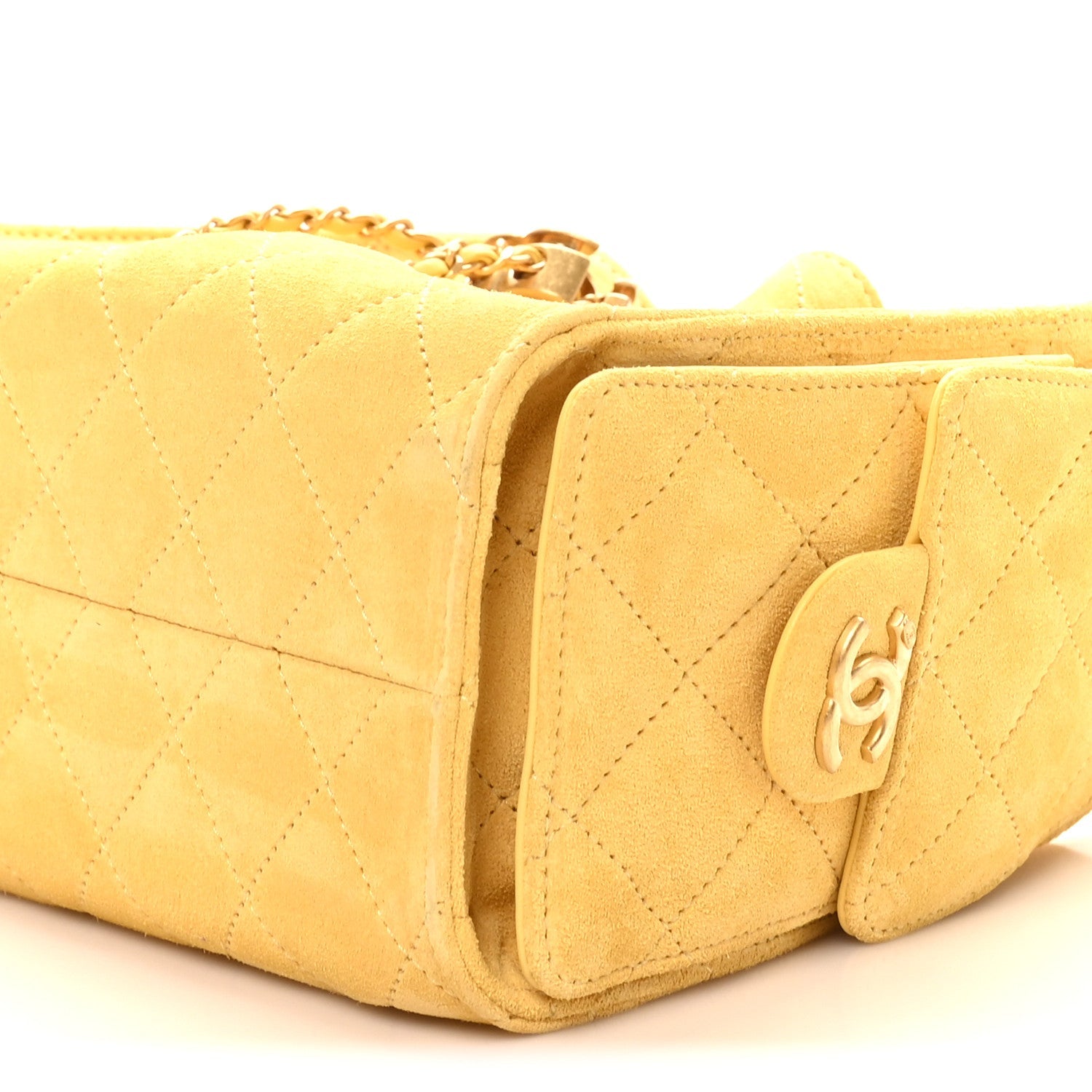 Chanel Suede Quilted Mini Chanel 25 Handbag Yellow