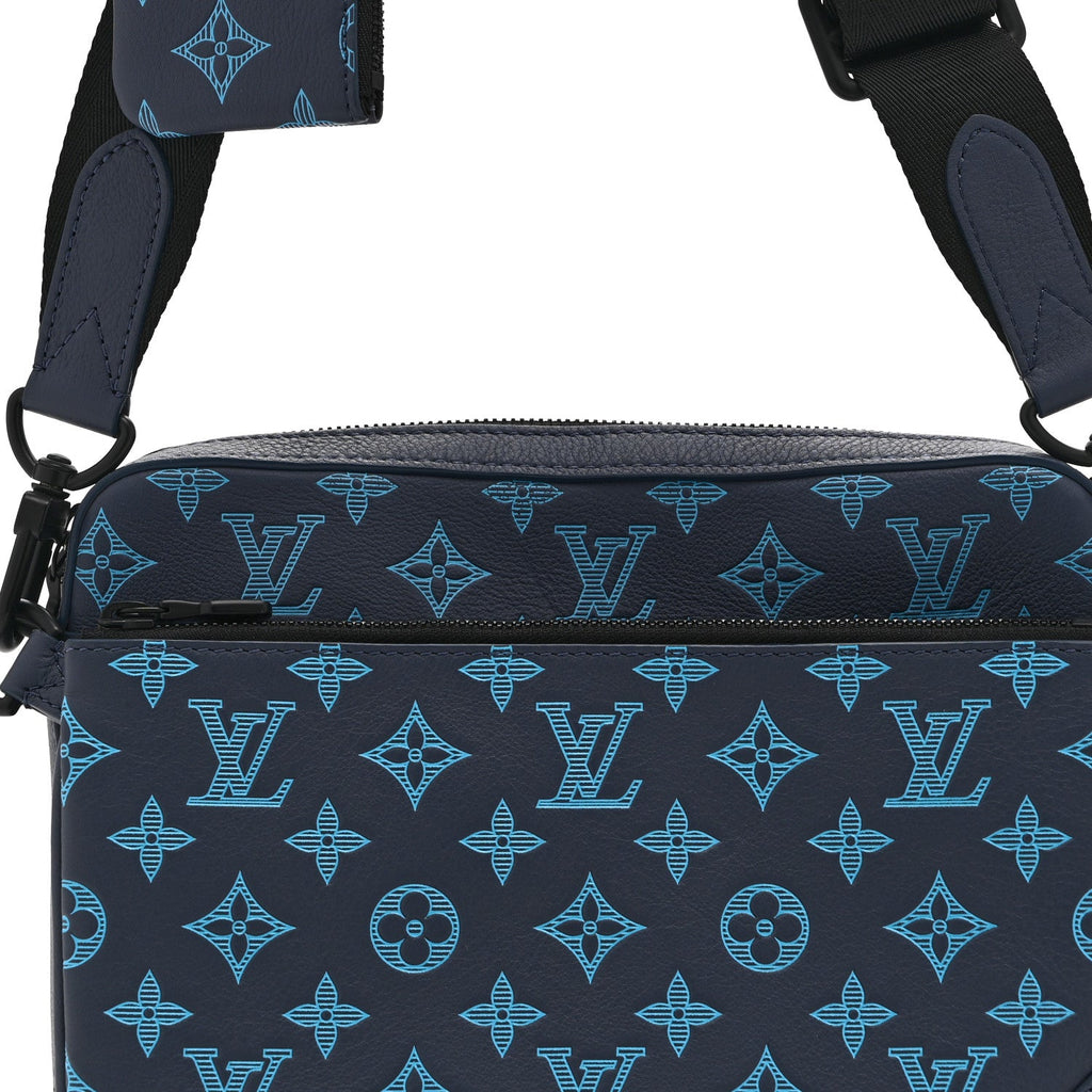 Louis Vuitton Calfskin Monogram Shadow Trio Messenger Navy River Blue