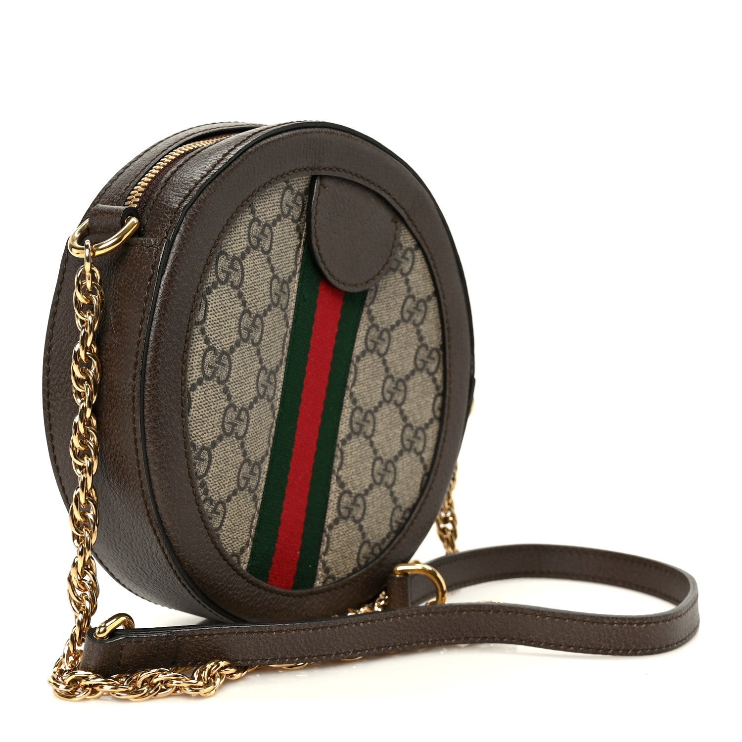 Gucci GG Supreme Monogram Web Mini Ophidia Round Shoulder Bag Brown