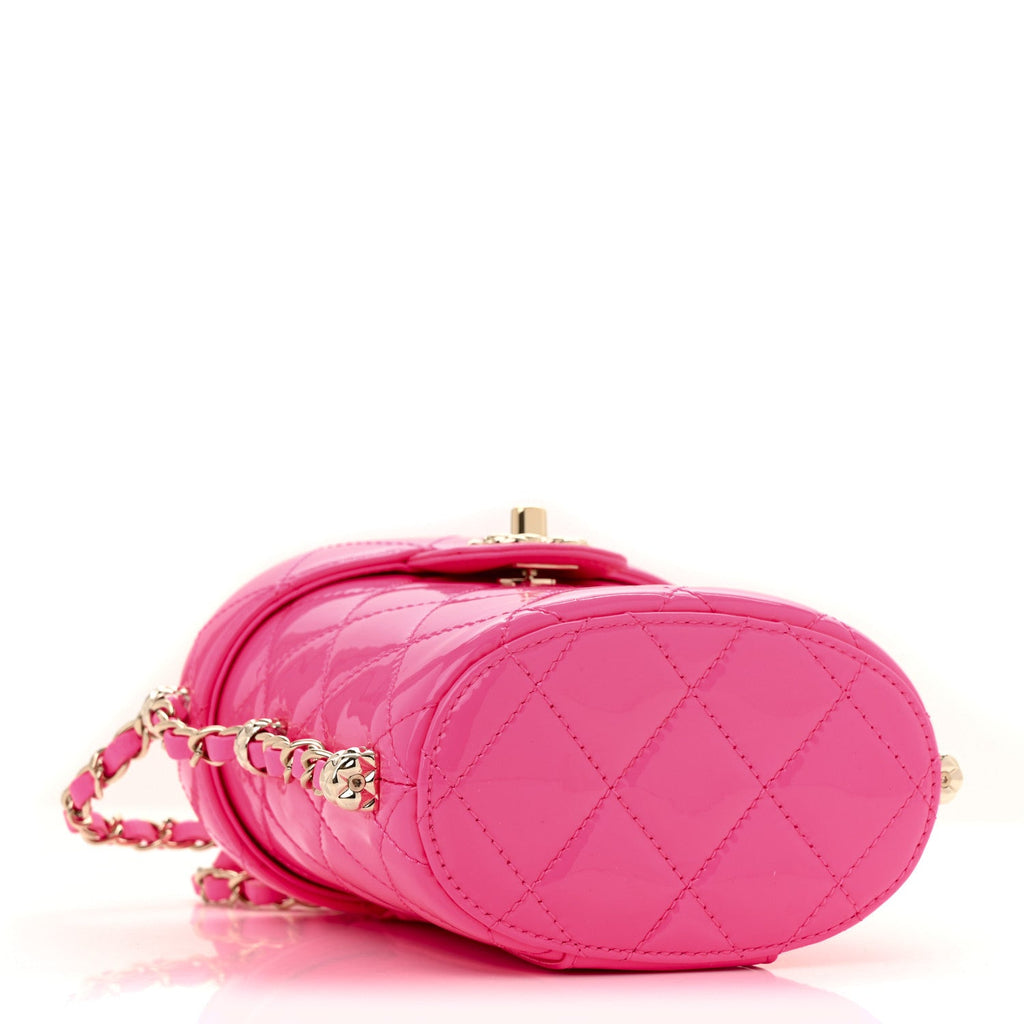 Chanel Patent Quilted CC Vani-Tea Case With Chain Neon Pink