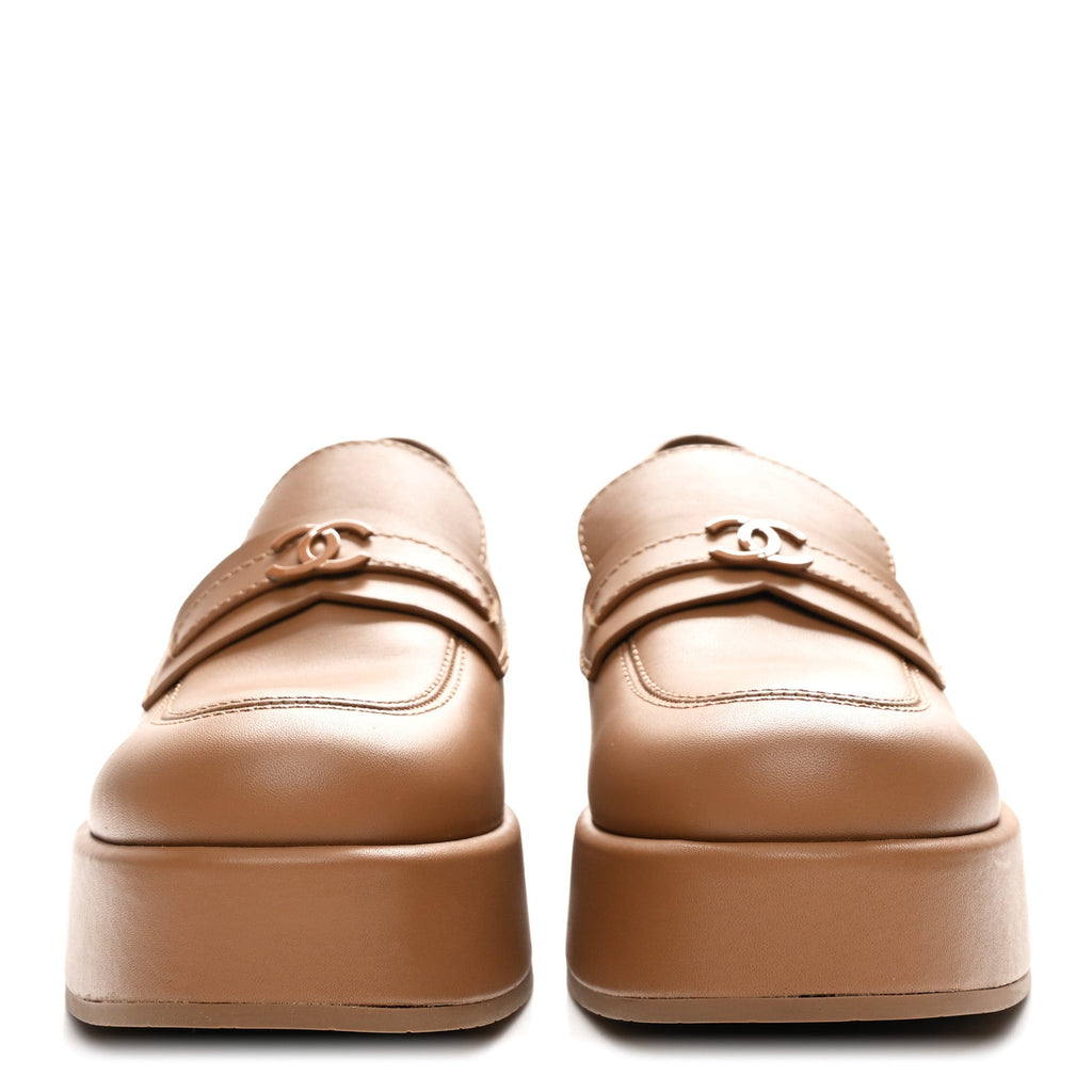 Calfskin CC Platform Loafers 41 Beige