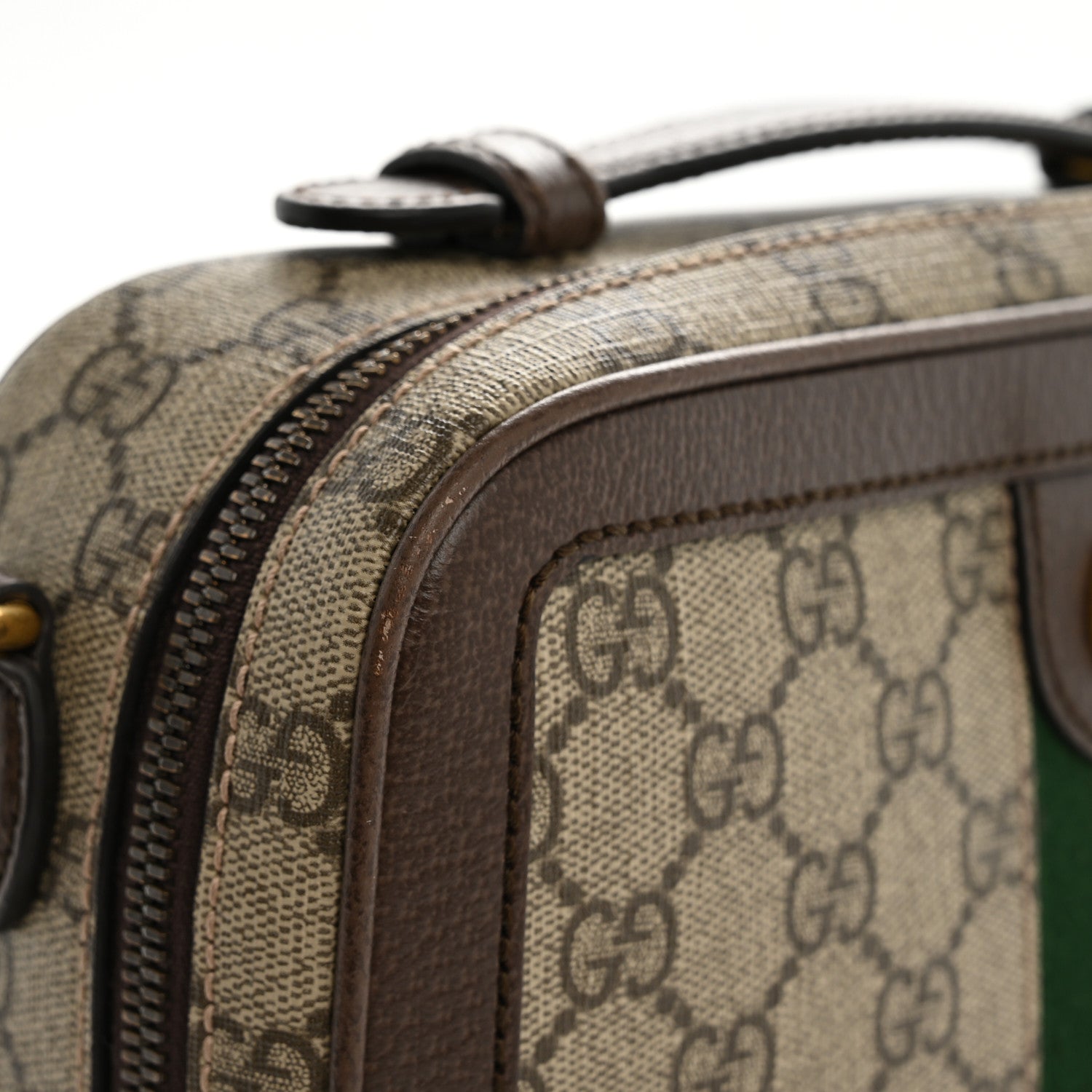 Gucci GG Supreme Monogram Web Small Ophidia Top Handle Shoulder Bag Brown