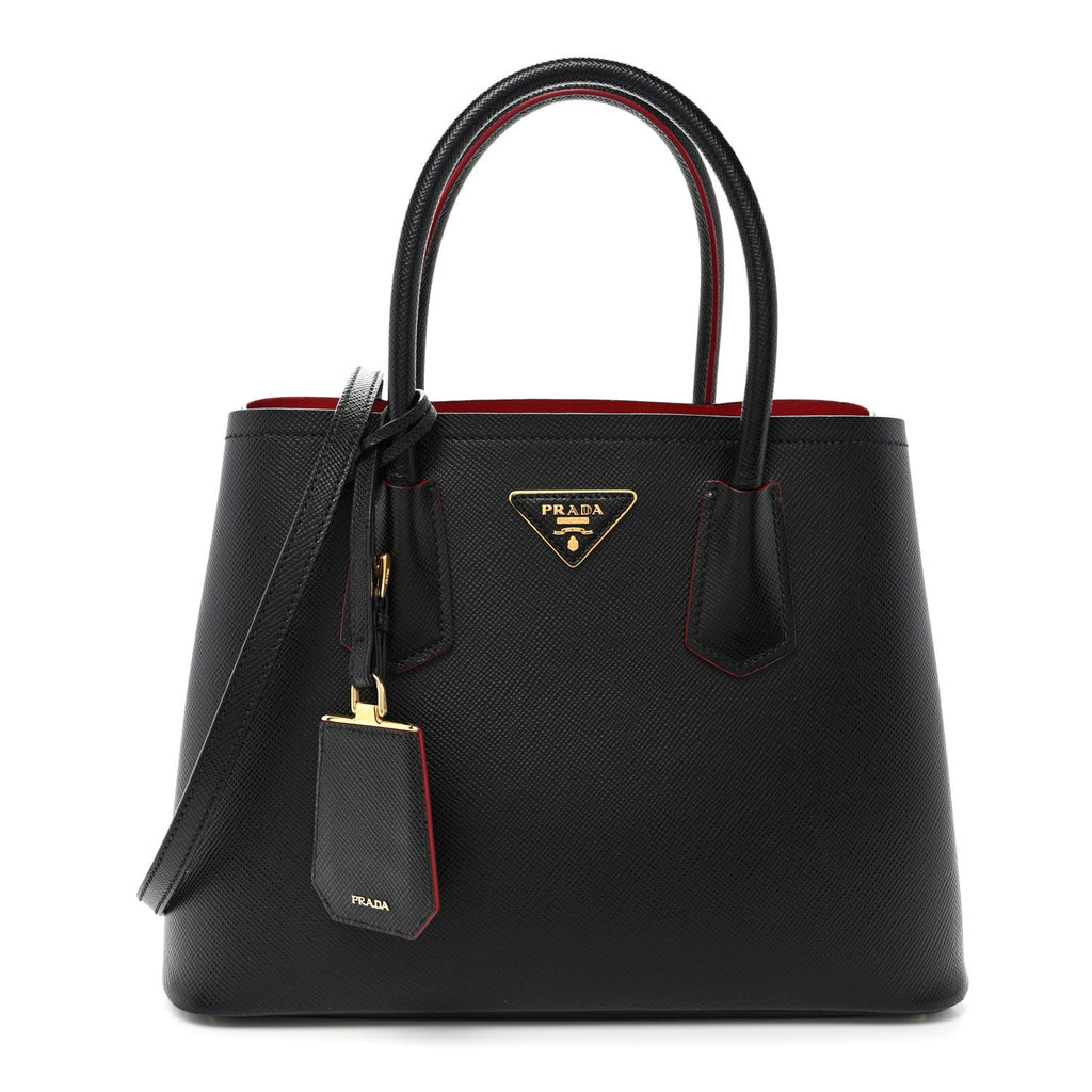 Prada Saffiano Cuir Small Double Bag Black Fuoco