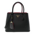 Prada Saffiano Cuir Small Double Bag Black Fuoco
