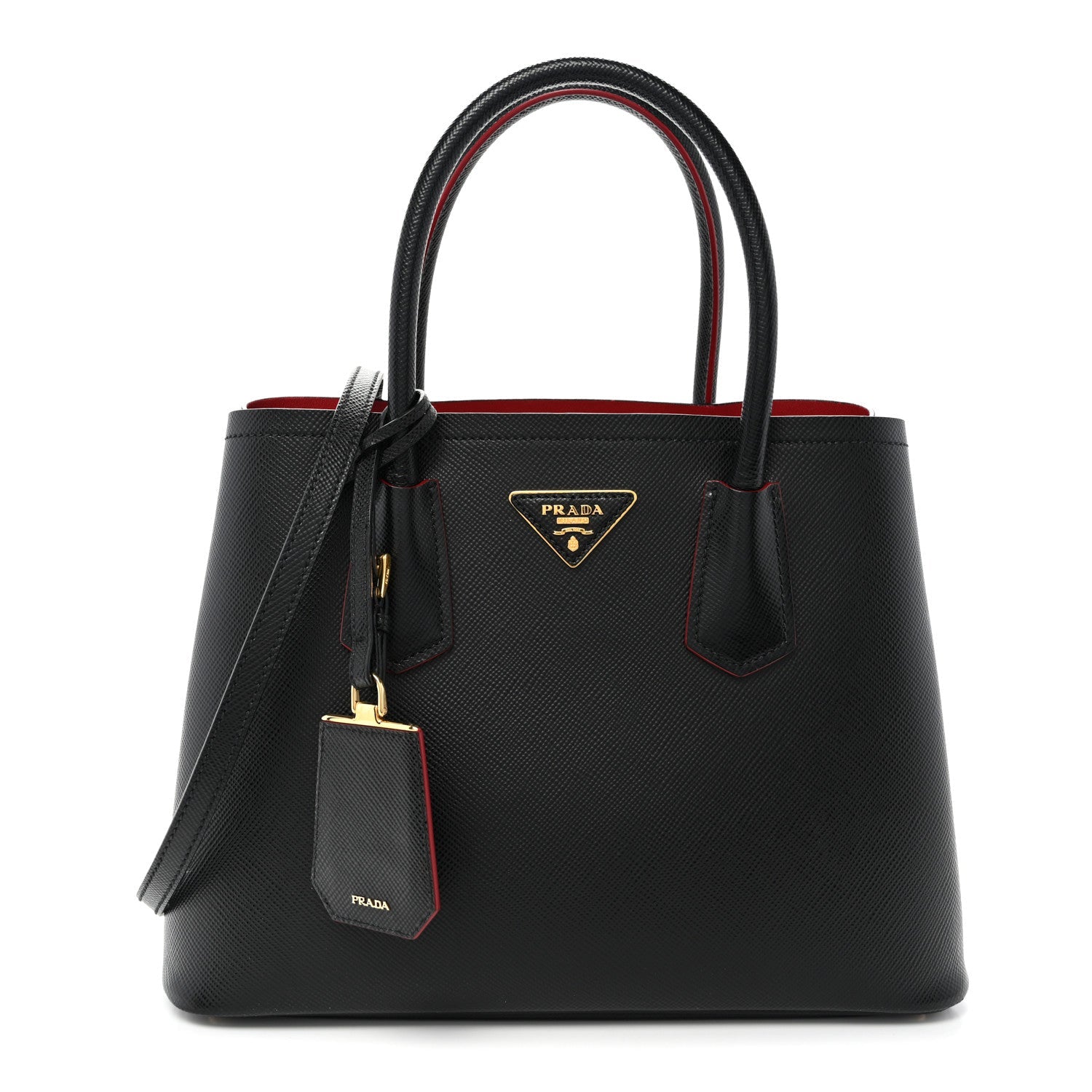 Prada Saffiano Cuir Small Double Bag Black Fuoco