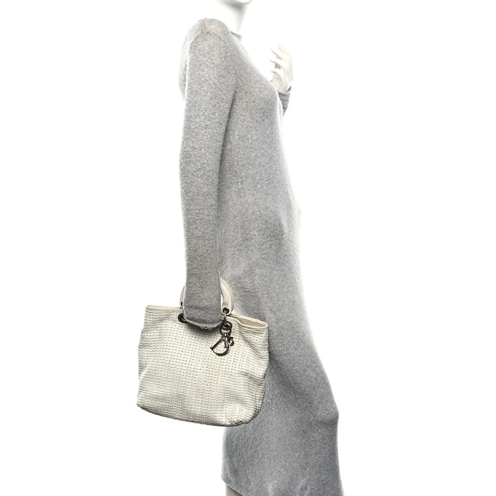 Christian Dior Lambskin Woven Dior Tote White