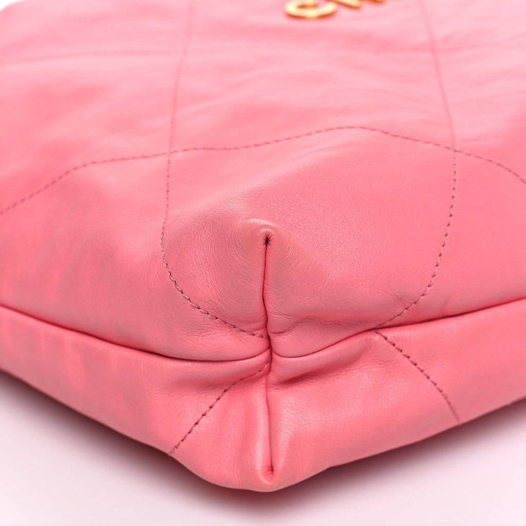 Chanel Shiny Calfskin Quilted Chanel 22 Drawstring Bag Coral Pink