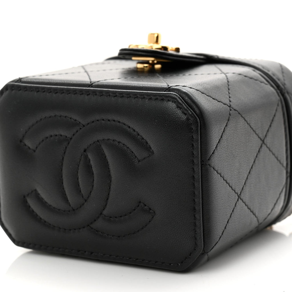 Chanel Lambskin Quilted Vanity Clutch With Chain  Black