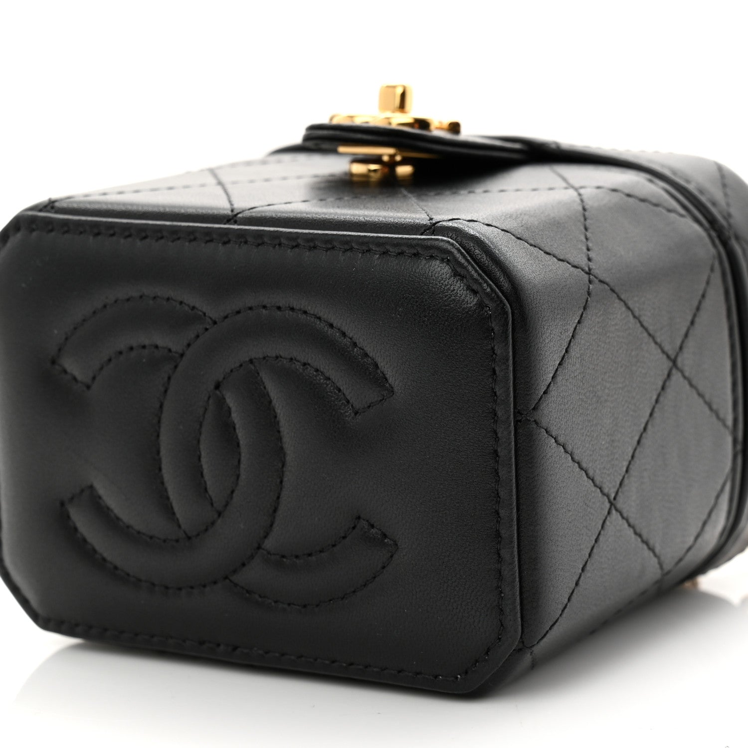Chanel Lambskin Quilted Vanity Clutch With Chain  Black